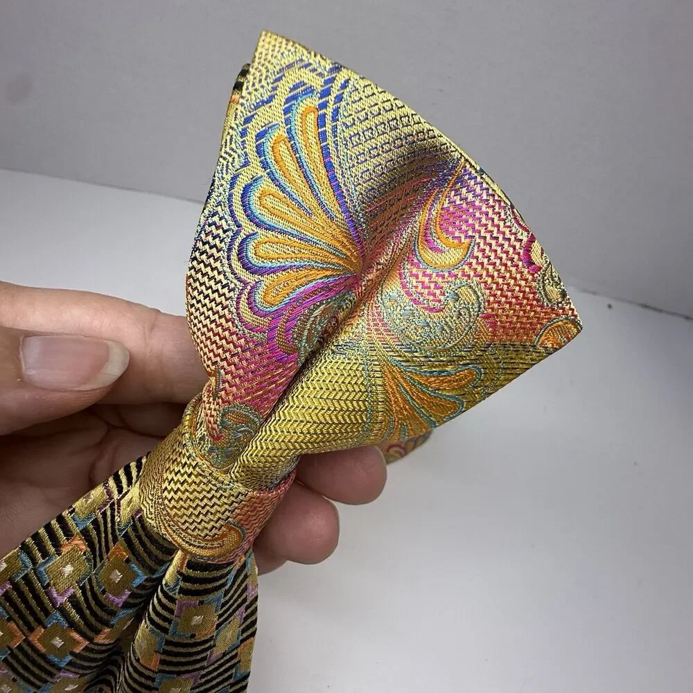 Robert Lewis Bright Colored Mixed Print 100% Silk Pre-Tied Adjustable Bow Tie